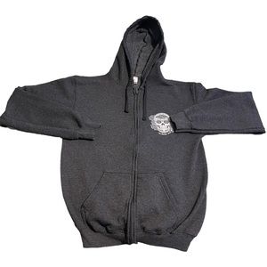 Yazbek Hoodie Women Small Gray Sweatshirt Pullover Graphic Skull‎ Full Zip Roses